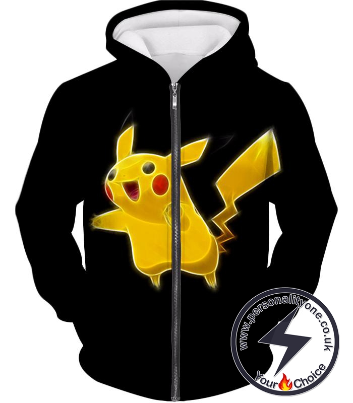 Pokemon Favourite Thunder Type Pokemon Pikachu Cool Black Zip Up Hoodie